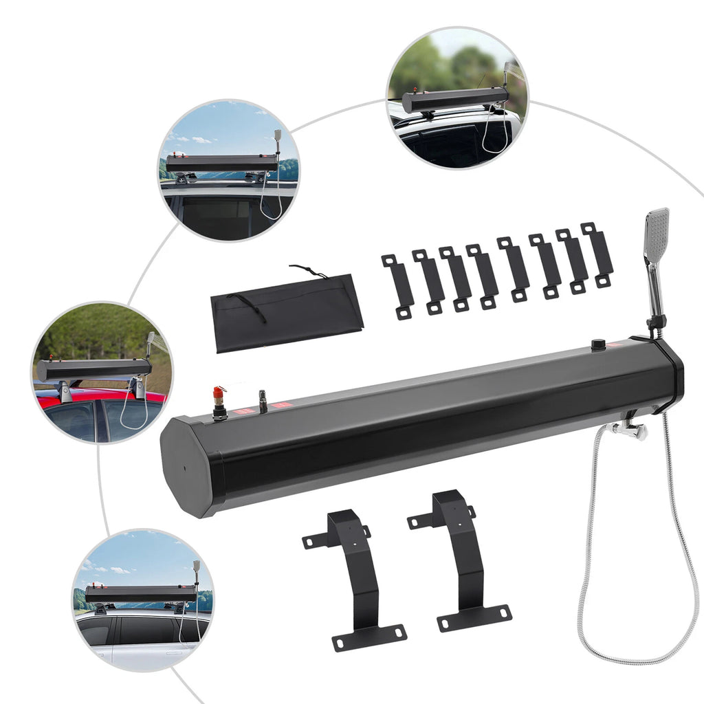 Outdoor QIYU 18L/20L/30L Portable Roof Rack Shower Tank, Sun-Heated Water Storage, Pressurizable via Air Pump (Not Included) for Overlanding Off-Road Camping Truck SUV