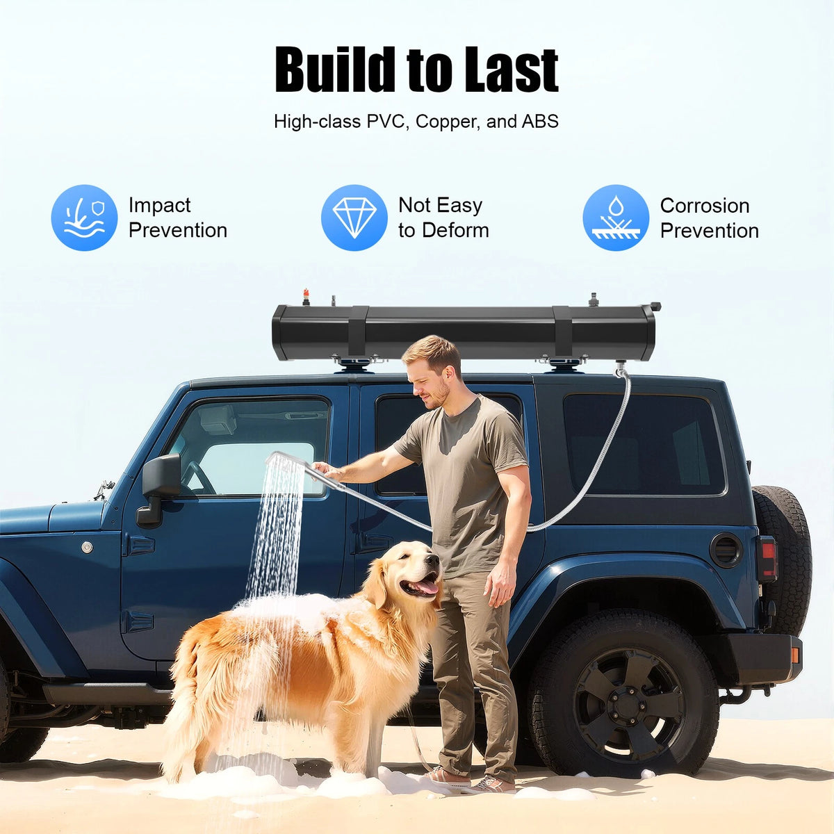 Outdoor QIYU 18L/20L/30L Portable Roof Rack Shower Tank, Sun-Heated Water Storage, Pressurizable via Air Pump (Not Included) for Overlanding Off-Road Camping Truck SUV